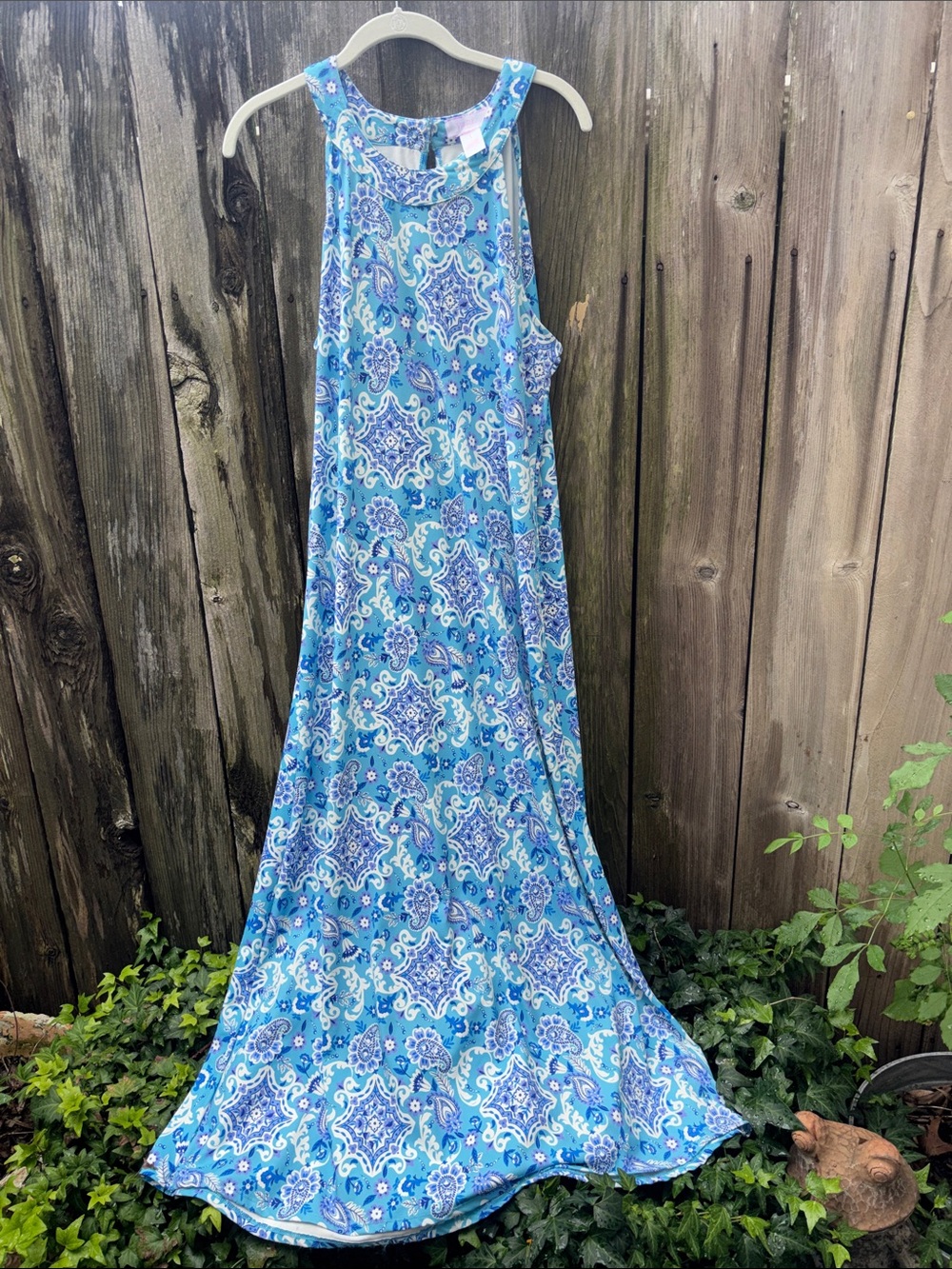Stella Parker Coastal Paisley Floral Blue Maxi Dress Women’s Size Large